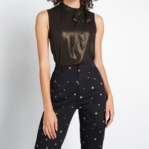 Modcloth Bronze Tie Neck Sleeveless Top